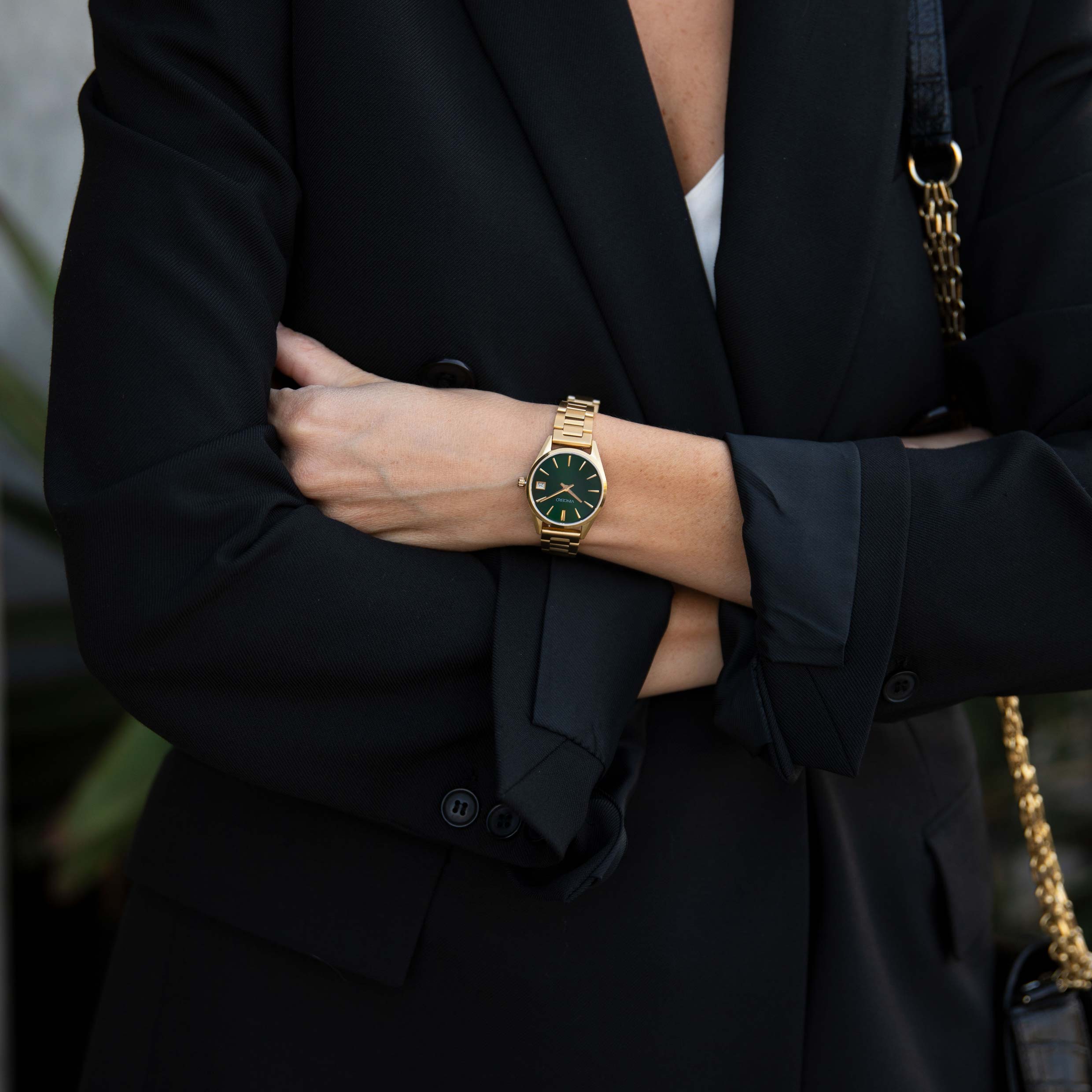 The Harper Gold + Green Minimalist 29mm Stainless Steel Watch