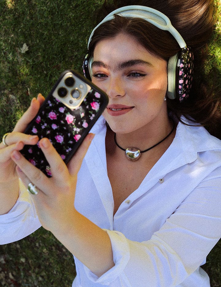 Black and Pink Floral iPhone Case with Rose Print - Image 29