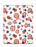 Fruit Tart iPad Pro 12.9 inch folio case with heart-shaped strawberry, raspberry, and blueberry print on white background