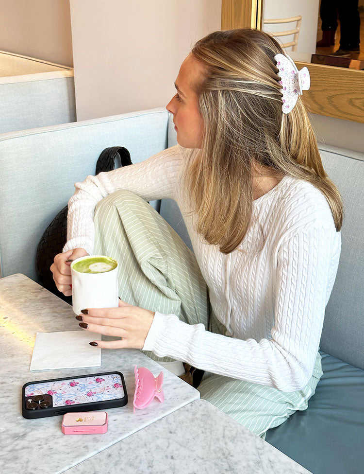 Lovey Dovey iPhone Case with Blue Bows and Pink Floral Print