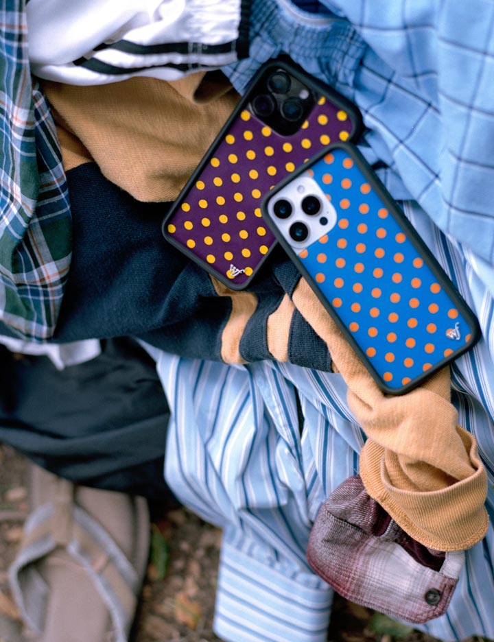 Polka Dot Purple and Yellow iPhone Case with Protective Bumper - Image 45