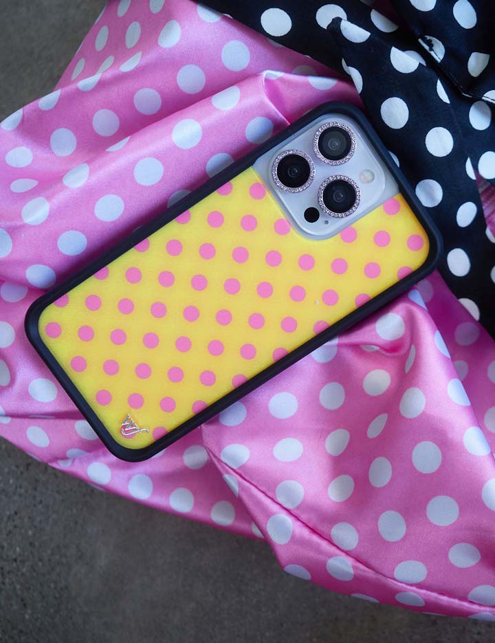 Yellow and Pink Polka Dot iPhone Case - Fun Trendy Phone Cover