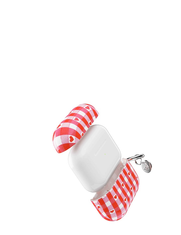 Red Gingham Hearts AirPods Case with Keychain Clip - Image 3