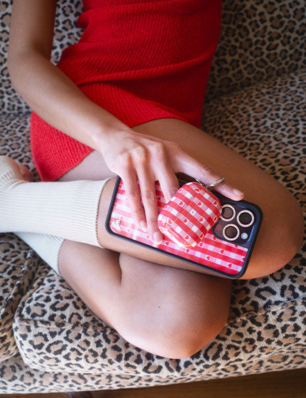 Red Gingham Hearts AirPods Case with Keychain Clip - Image 5