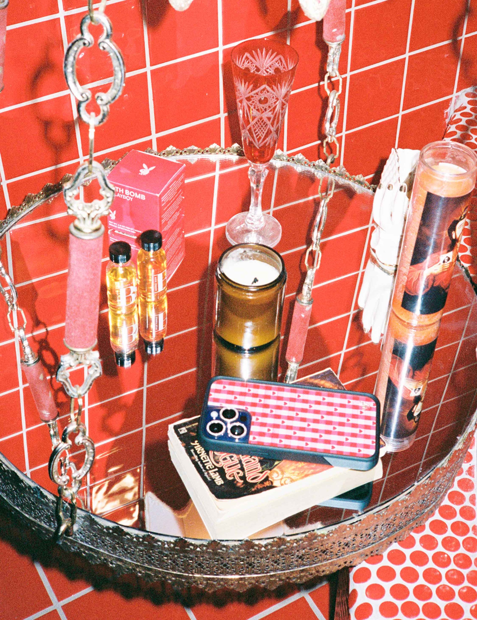 Gingham Heart Pattern Phone Case in Red with Black Bumper - Image 26