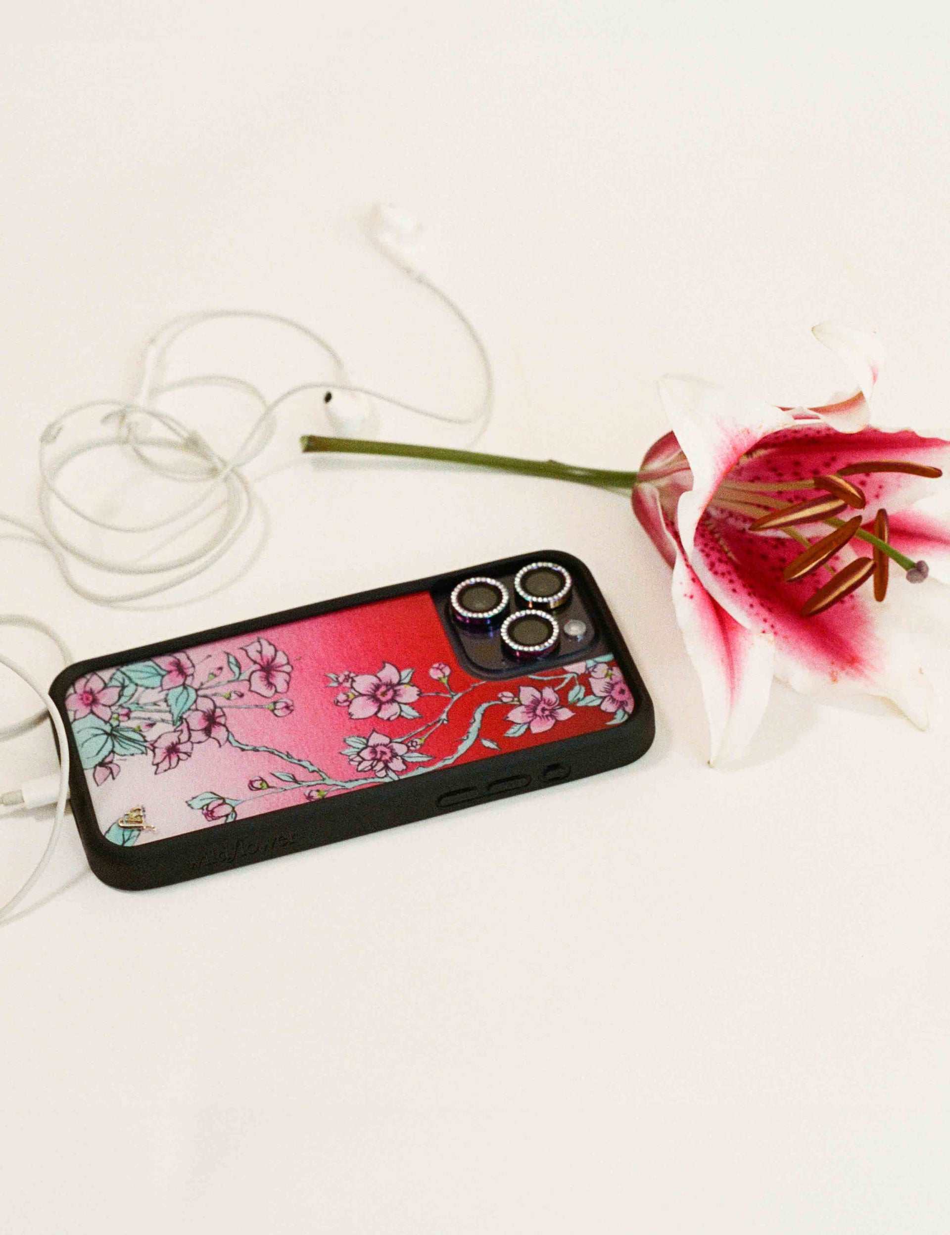 Serena Floral iPhone Case with Red Gradient and Pink Flowers - Image 30