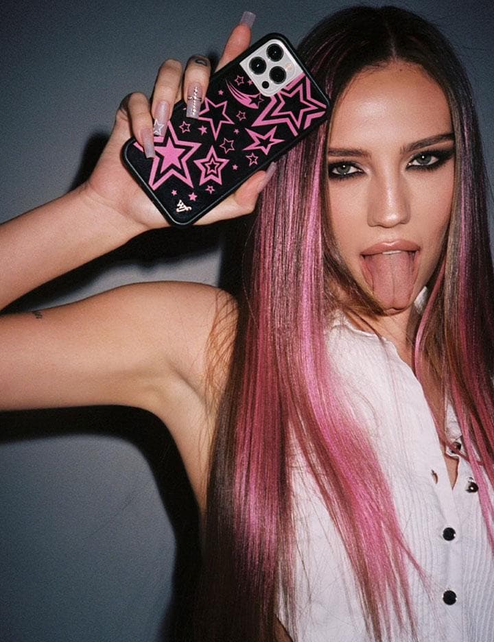 Super Star iPhone Case with Pink Star Pattern and Black Bumper - Image 24