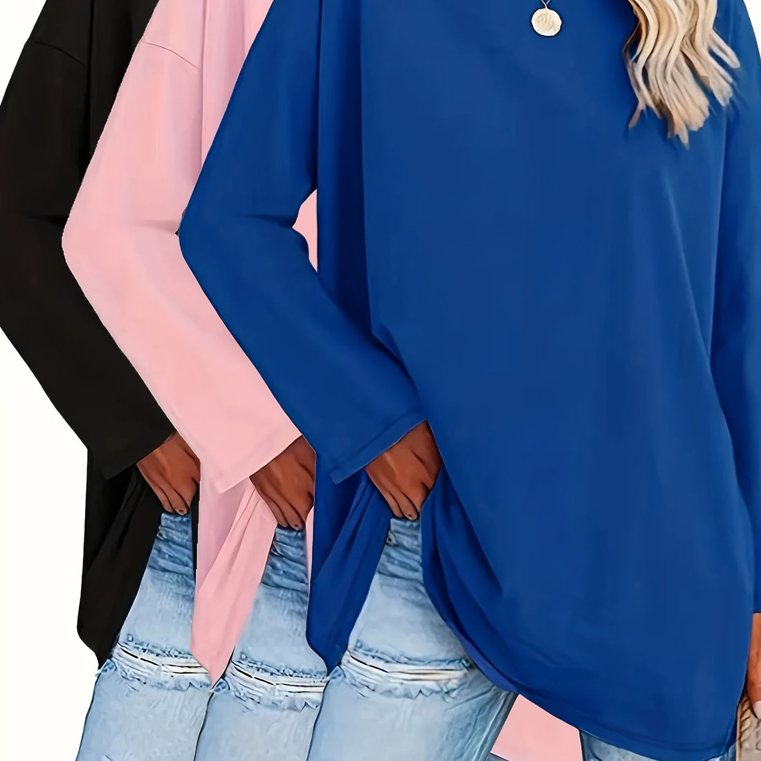 Women's Casual Loose Long Sleeve Top Crew Neck Shirt - Image 13