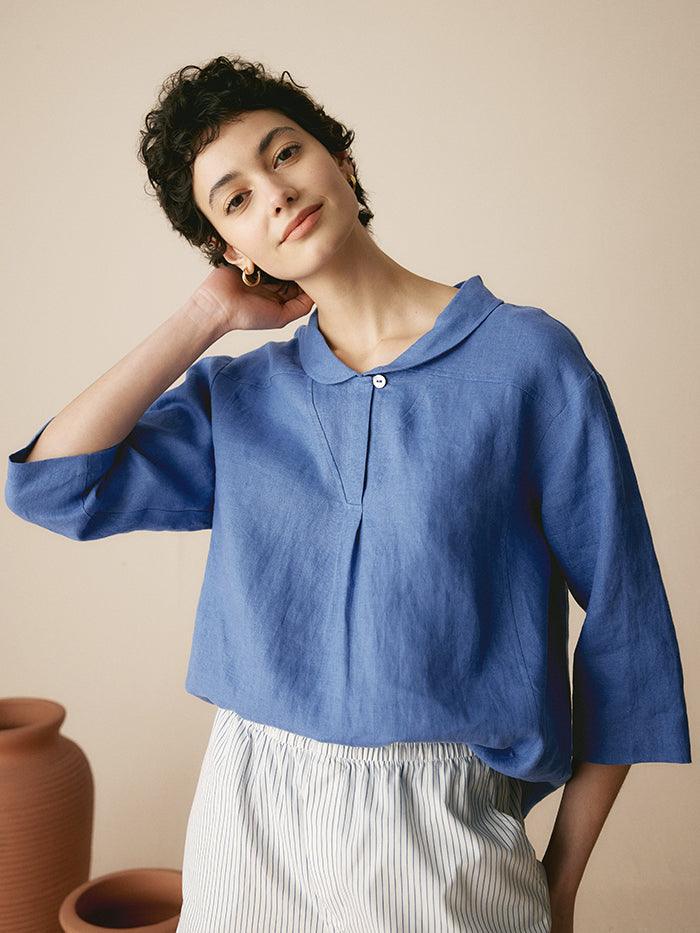 Jade Linen V-Neck Half Sleeve Top