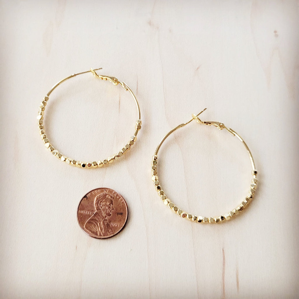 Gold Beaded Texture Hoop Earrings Modern Dainty Jewelry