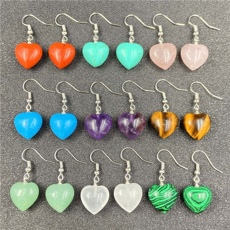 Natural Stone Amethyst Small Heart Earrings