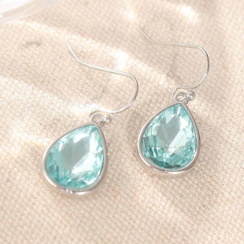 Elegant Light Blue Crystal Teardrop Earrings Silver Tone Brass Women Daily Wedding Fashion Jewelry Gift
