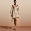 Women's Striped One-Shoulder Embroidered Mini Dress