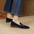 Women's Navy Suede Loafers with Retro Metal Buckle Detail - Image 5