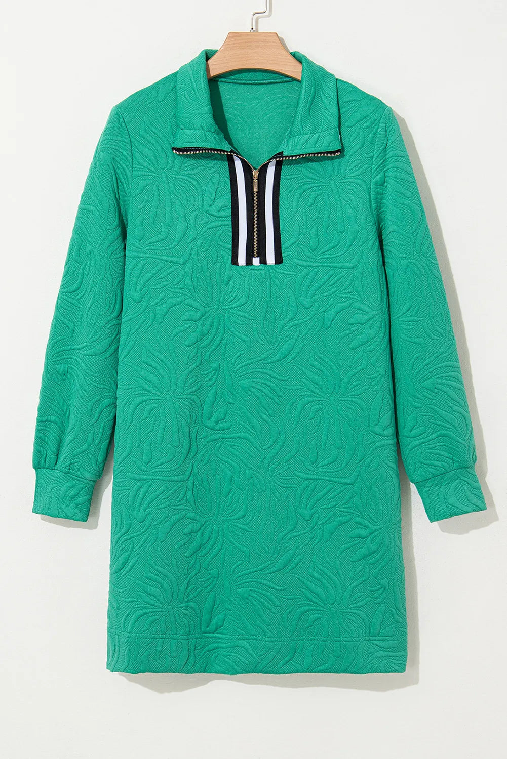 Textured Zip Front Mini Dress Modern Long Sleeve Knit