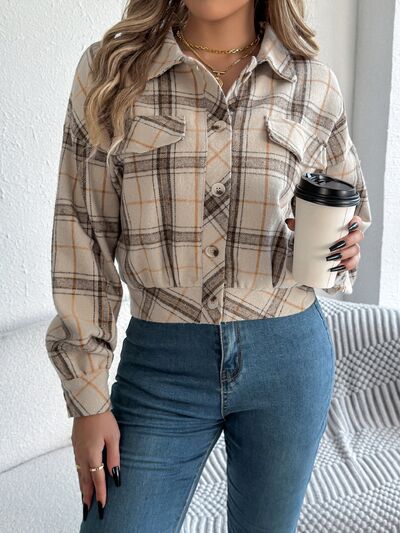 Classic Plaid Long Sleeve Button-Up Jacket for Women