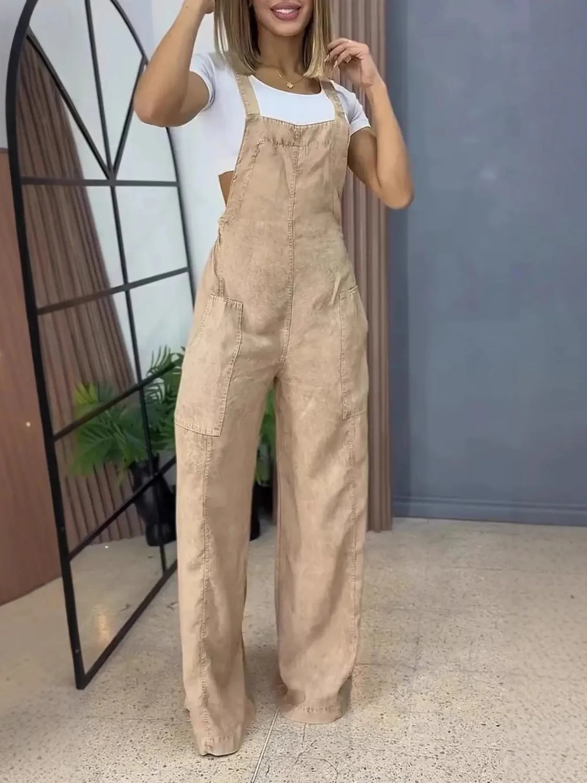 Full Size Wide Leg Washed Denim Overalls Plus Size