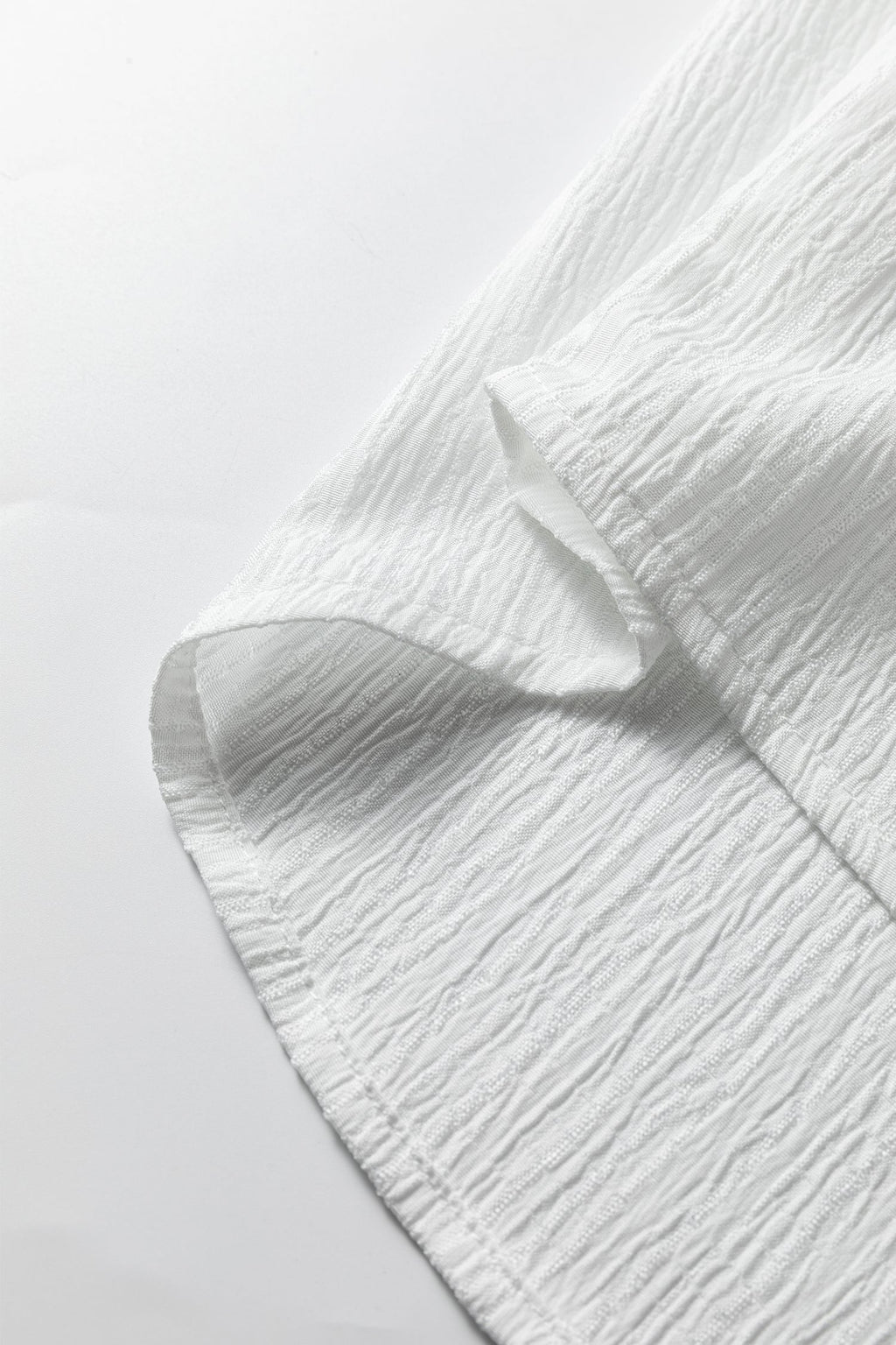 White Crinkled Texture Lantern Sleeve Button Down Shirt