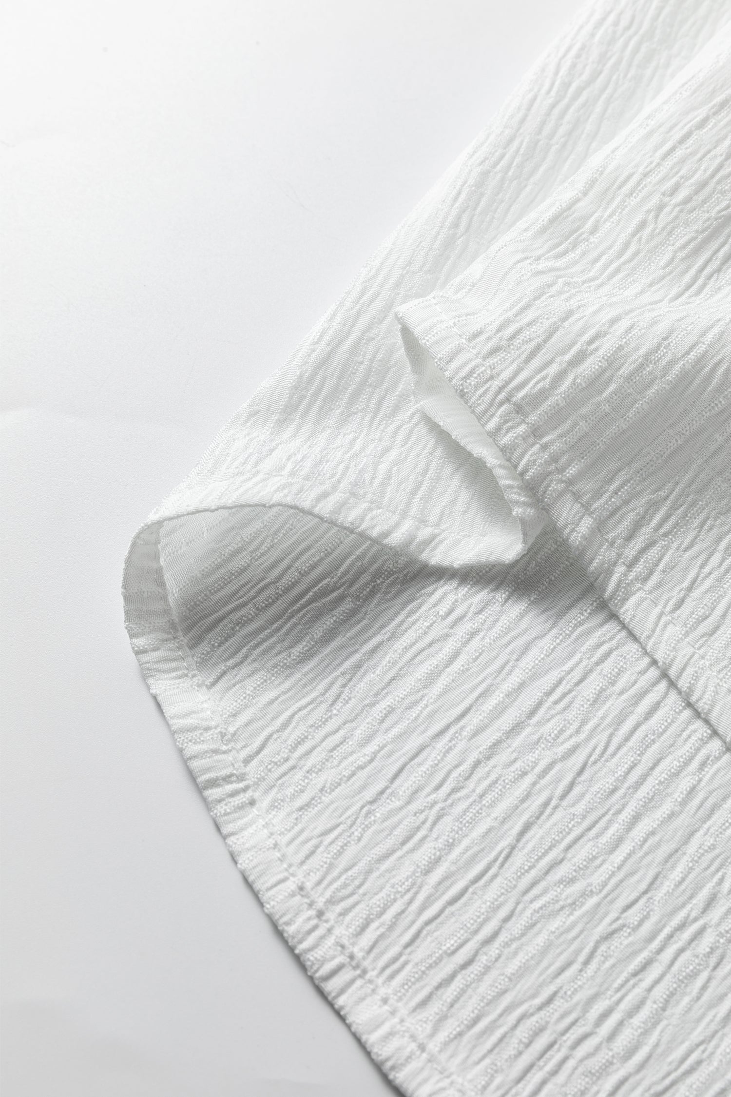 White Crinkled Texture Lantern Sleeve Button Down Shirt