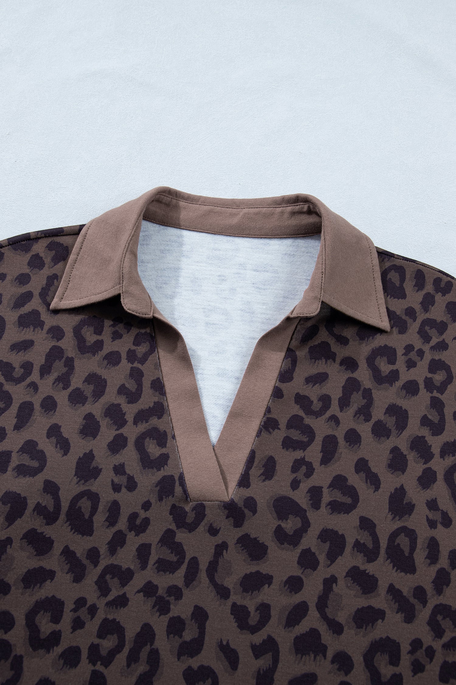 Leopard Print V-Neck Collared Top & Relaxed Shorts Set