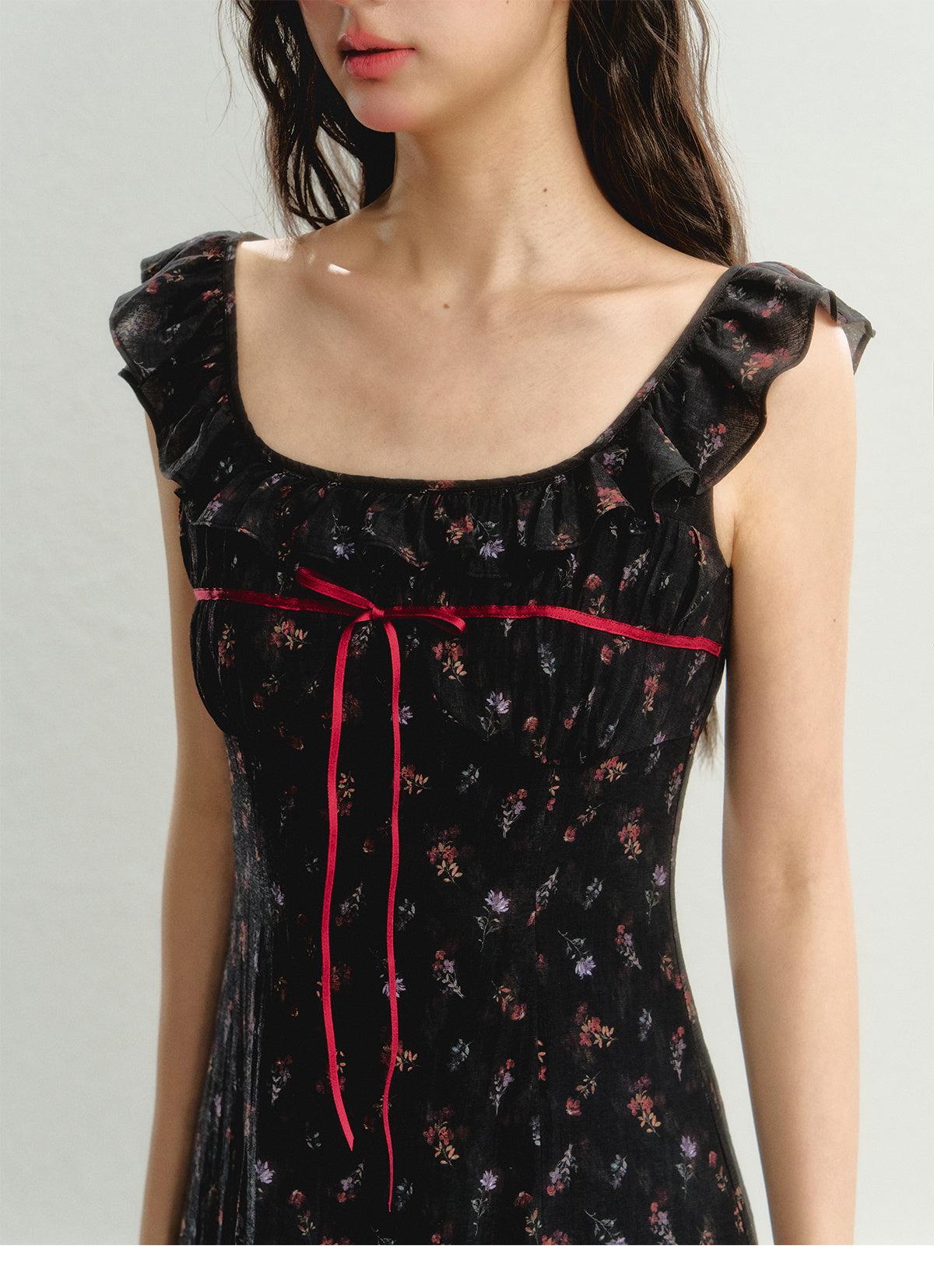 Women’s Sleeveless Floral Mini Dress with Ruffle Trim - Image 3