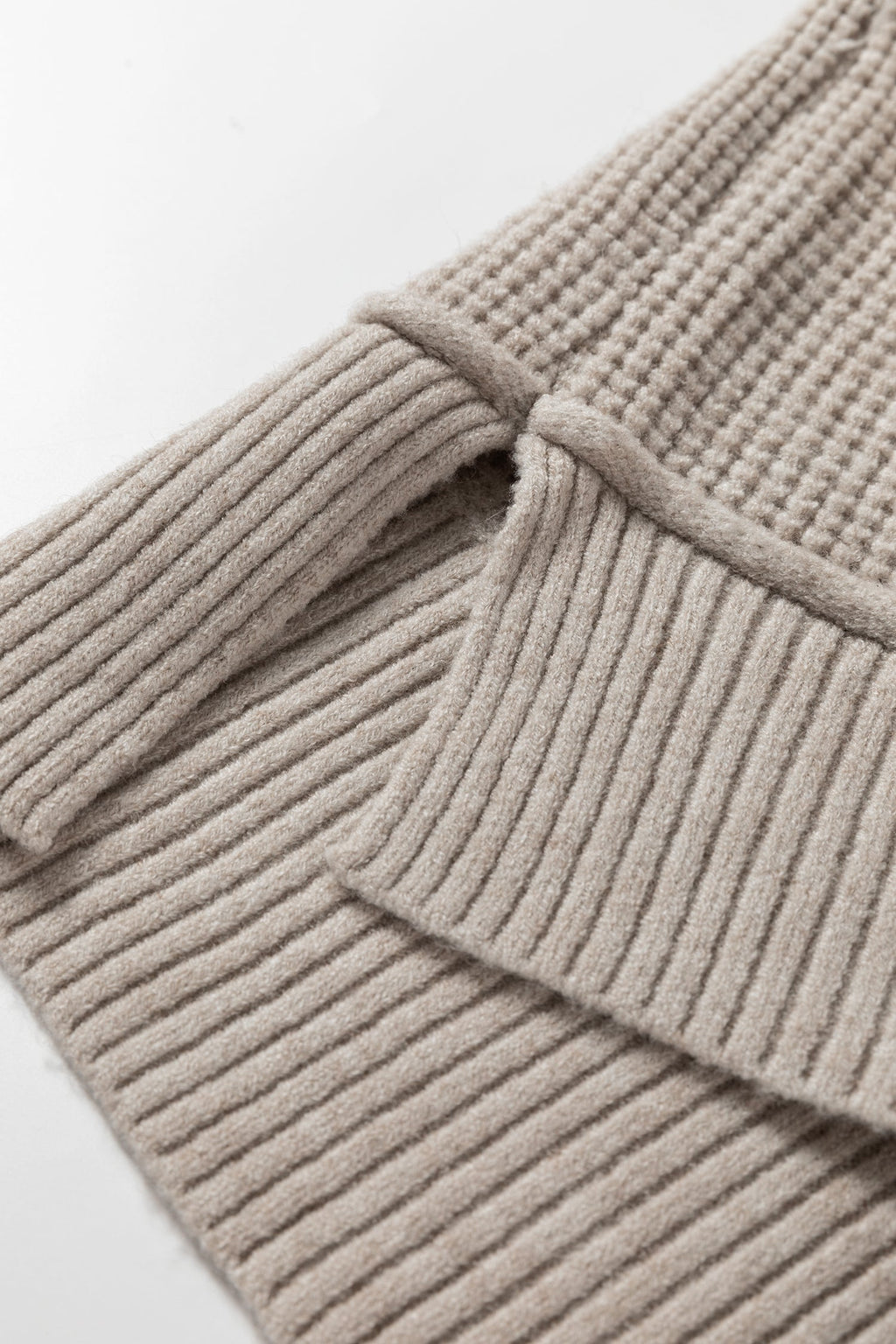 Waffle Knit Ribbed High Neck Drop Shoulder Sweater