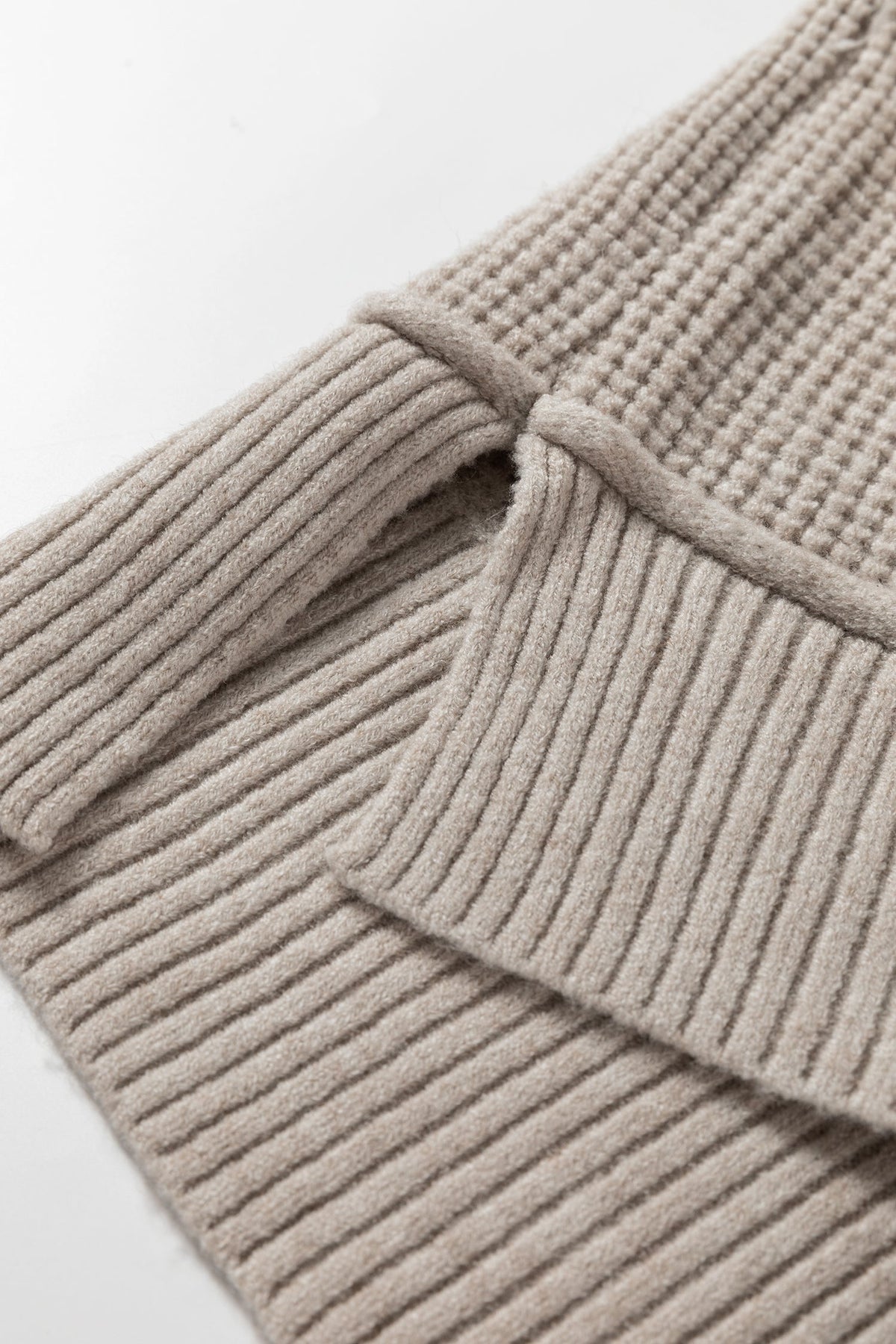 Waffle Knit Ribbed High Neck Drop Shoulder Sweater
