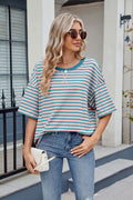 Contrast Striped Round Neck Half Sleeve T-Shirt