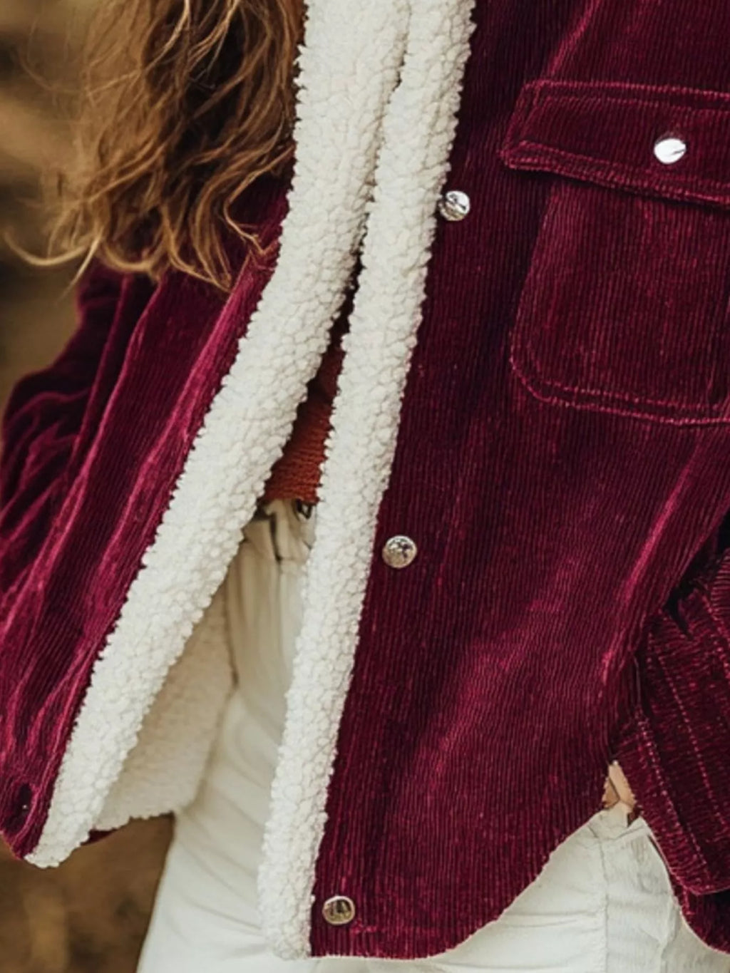 Sherpa Collar Corduroy Button-Up Jacket