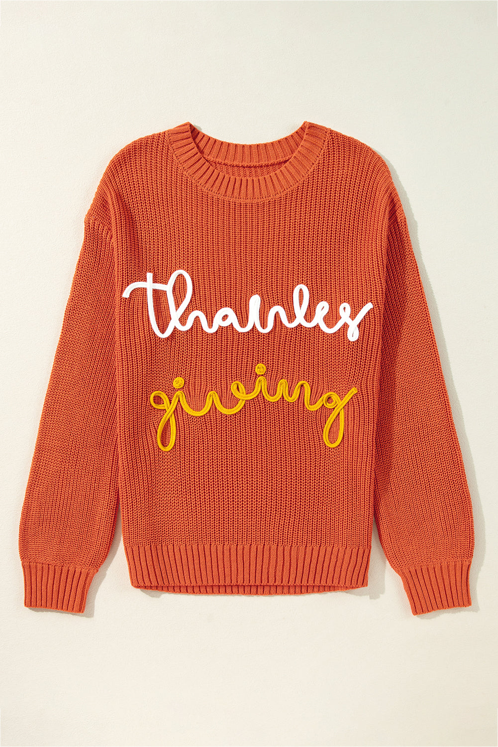 Women's Long Sleeve Crew Neck Knit Sweater in Vibrant Orange
