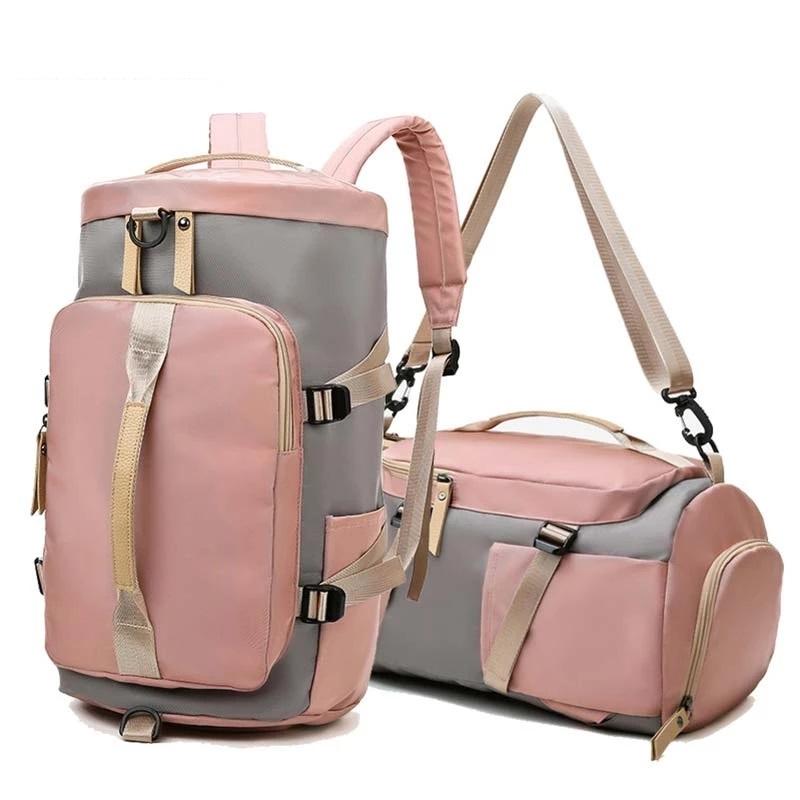 Women's Convertible Gym Duffel Backpack - Pink & Grey Travel Fitness Bag