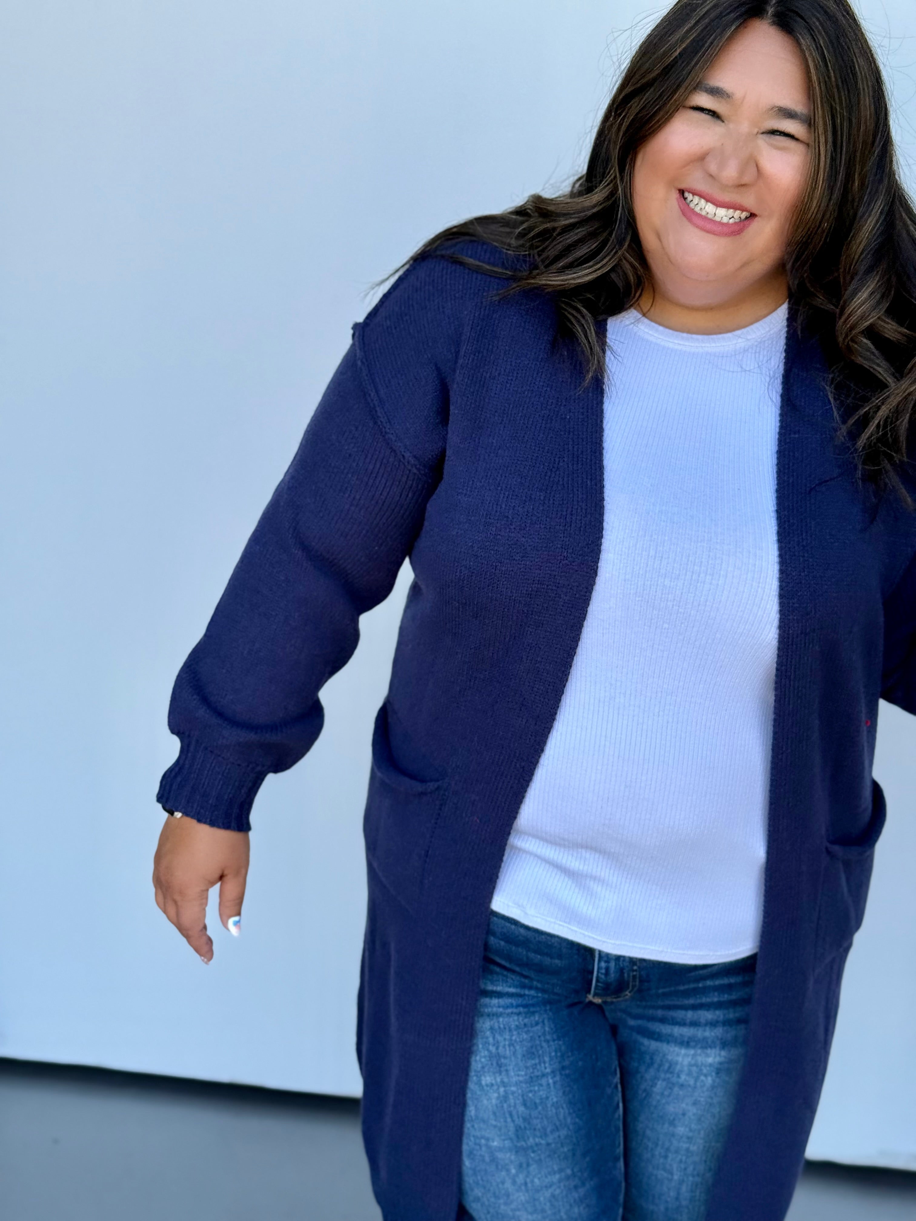 Denver Football Cardigan - Knit Navy Blue Orange Sporty Sweater