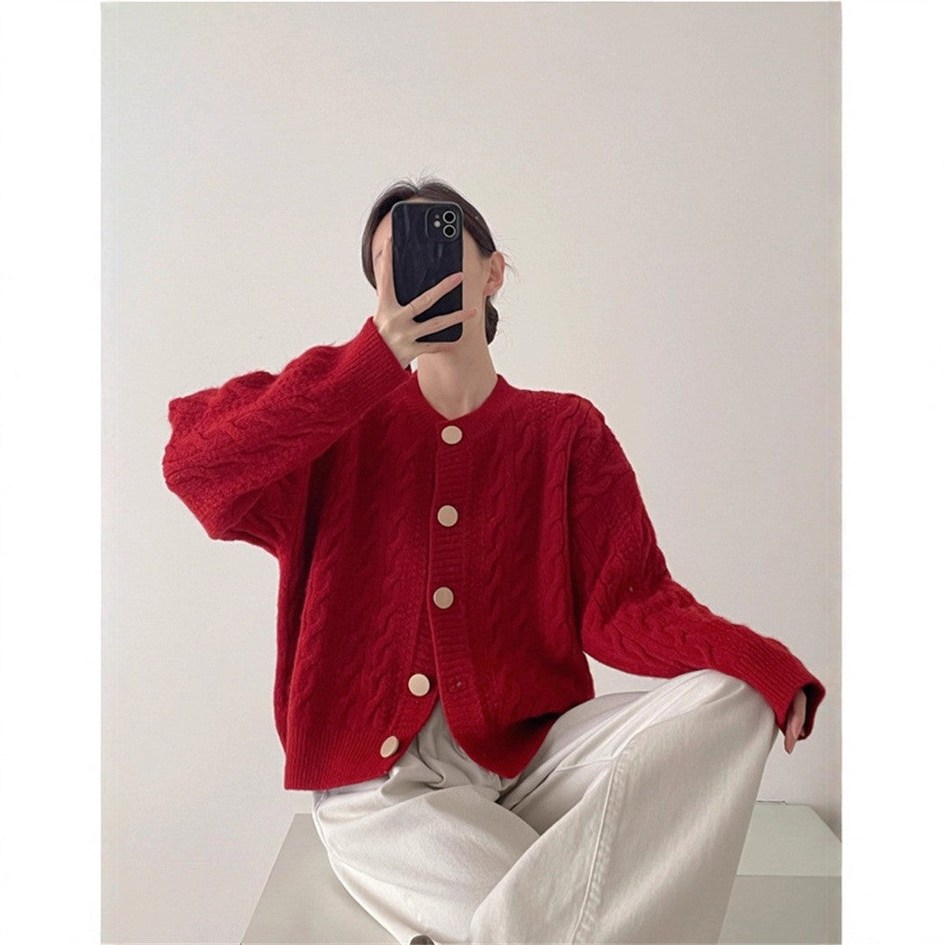 Gentle Cable Knit Cardigan for Women - Soft Round Neck Sweater - Image 8