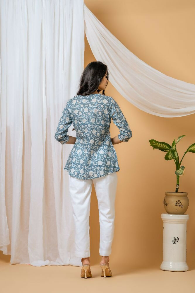 Blue Floral Hand Block Printed Cotton Co-Ord Set