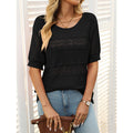 Women’s Short Sleeve Crochet Knit Hollow-Out Crew-Neck Top