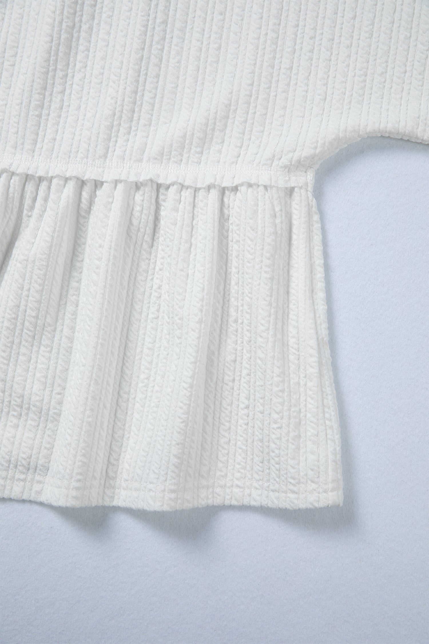 White Textured Drop Shoulder Peplum Long Sleeve Blouse