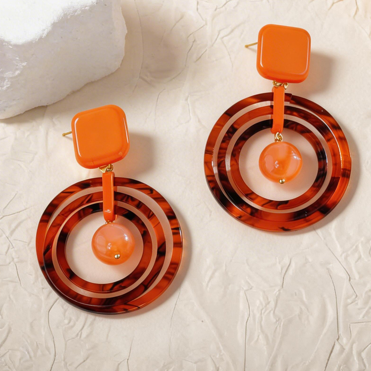 Silver Needle Acrylic Multi-Layer Round Earrings