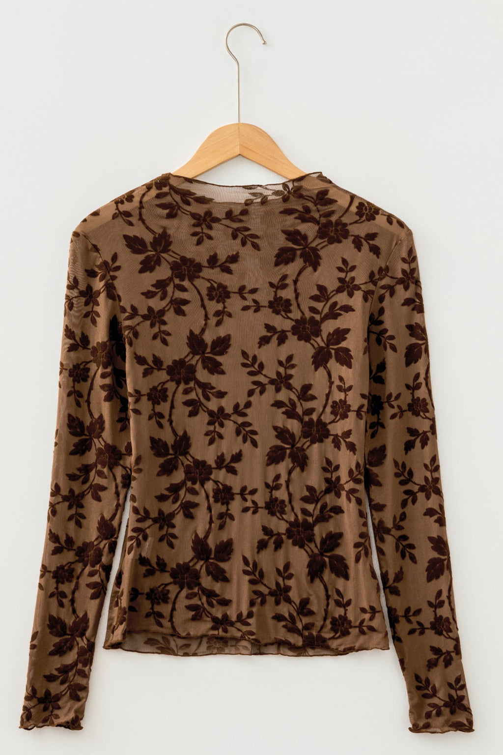 Floral Velvet Burnout Mesh Long Sleeve Top