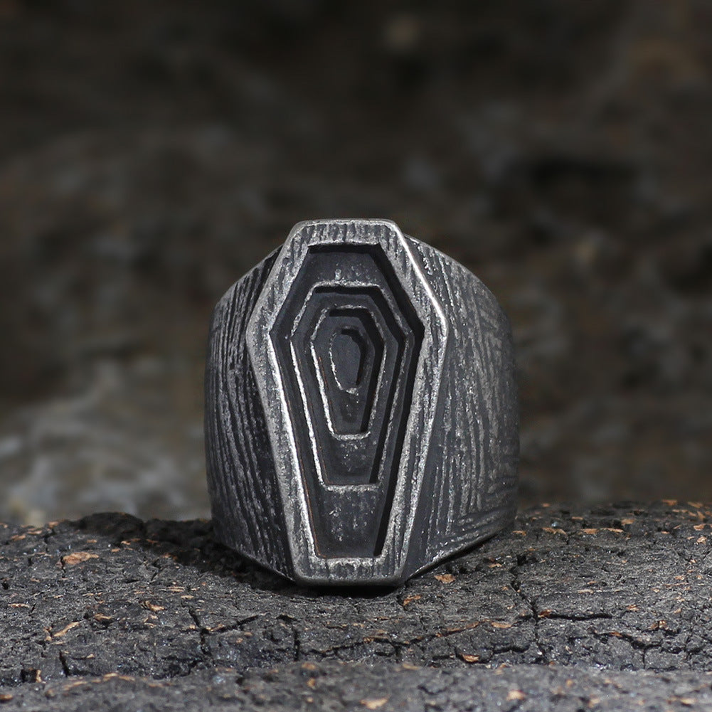 Stainless Steel Gothic Coffin Ring For Men