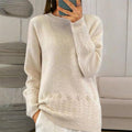 Women's Solid Color Crew Neck Sweater with 3D Floral Embroidery - Image 6
