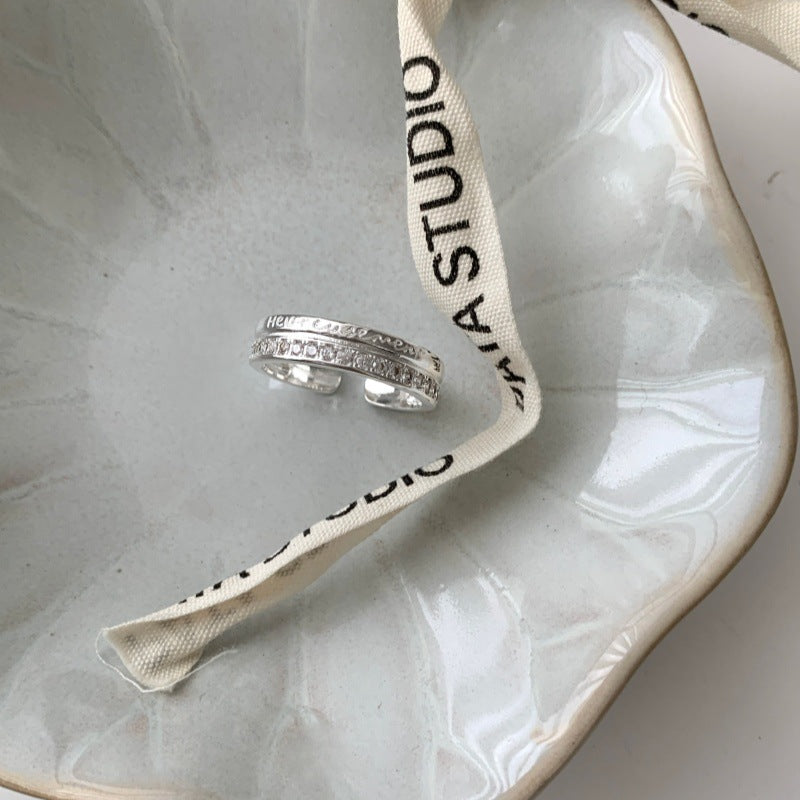 Sweet Double Layer Plain Band Ring For Women, Minimalist Cool Style, INS Fashion, Zircon Adjustable Index Finger Ring