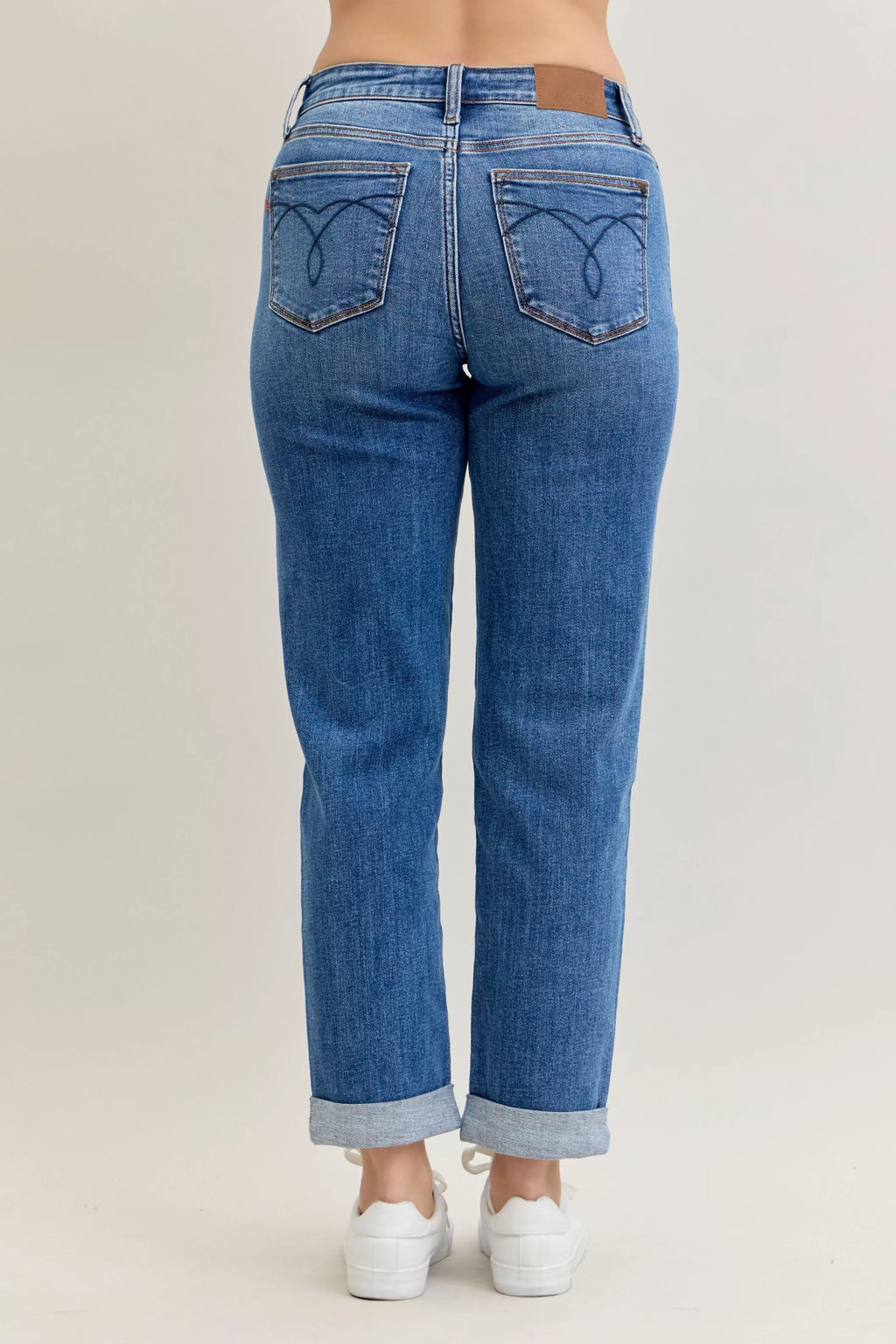 Judy Blue Mid Rise Boyfriend Cuffed Jeans | Stretch Denim