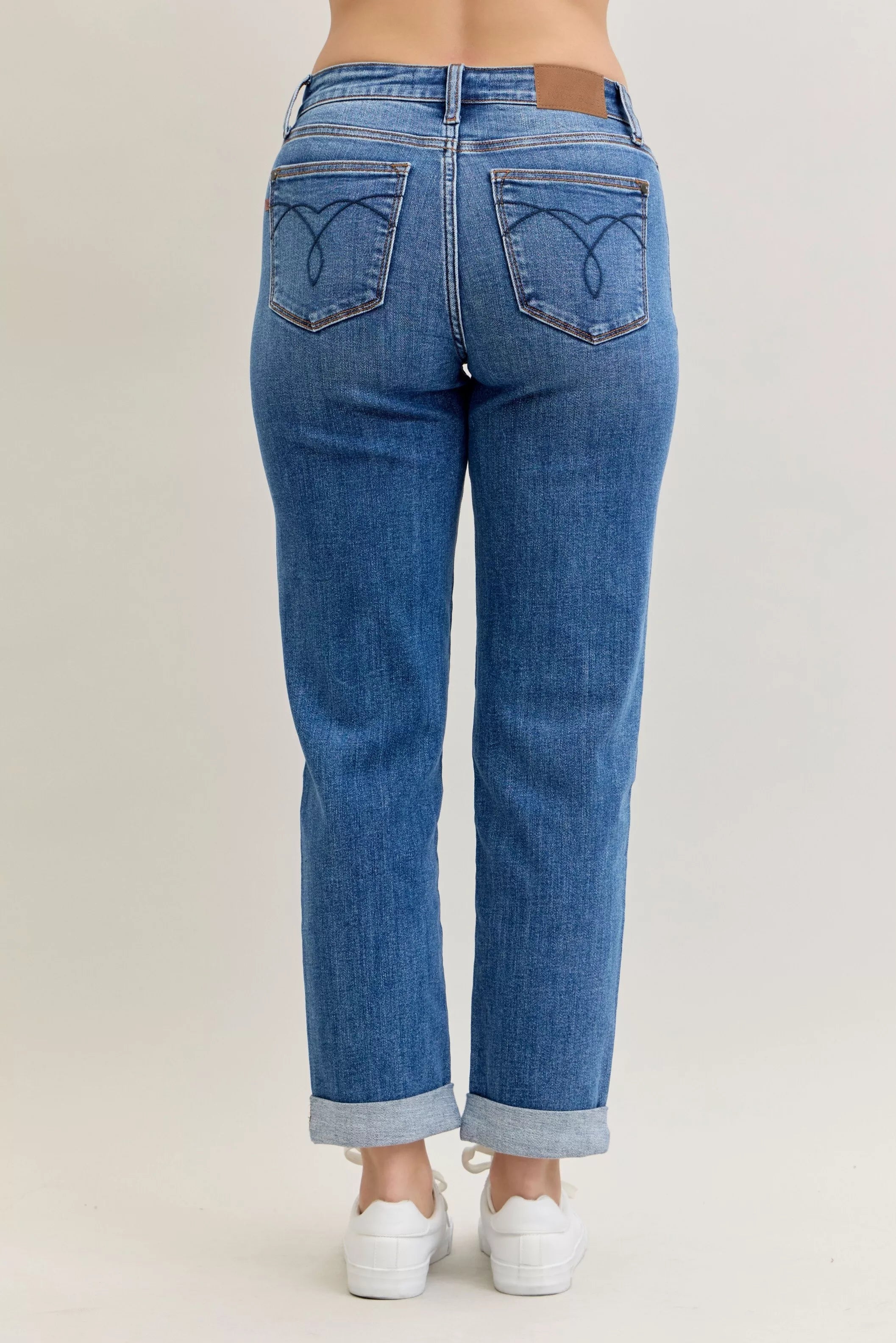 Judy Blue Mid Rise Boyfriend Cuffed Jeans | Stretch Denim