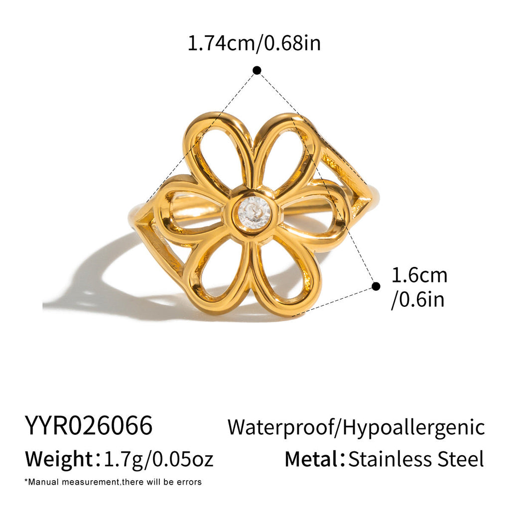 8k Gold Titanium Steel Zircon Five-pointed Star Ring
