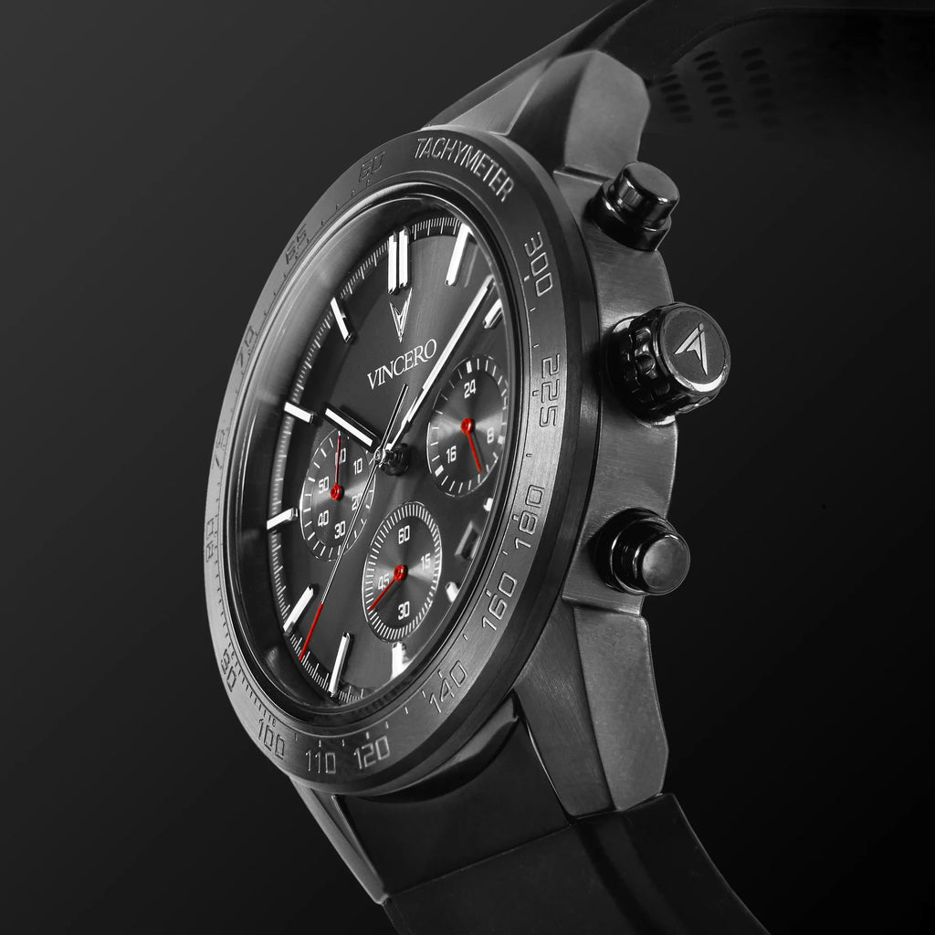 The Rogue 43mm Gunmetal and Red Chronograph Watch