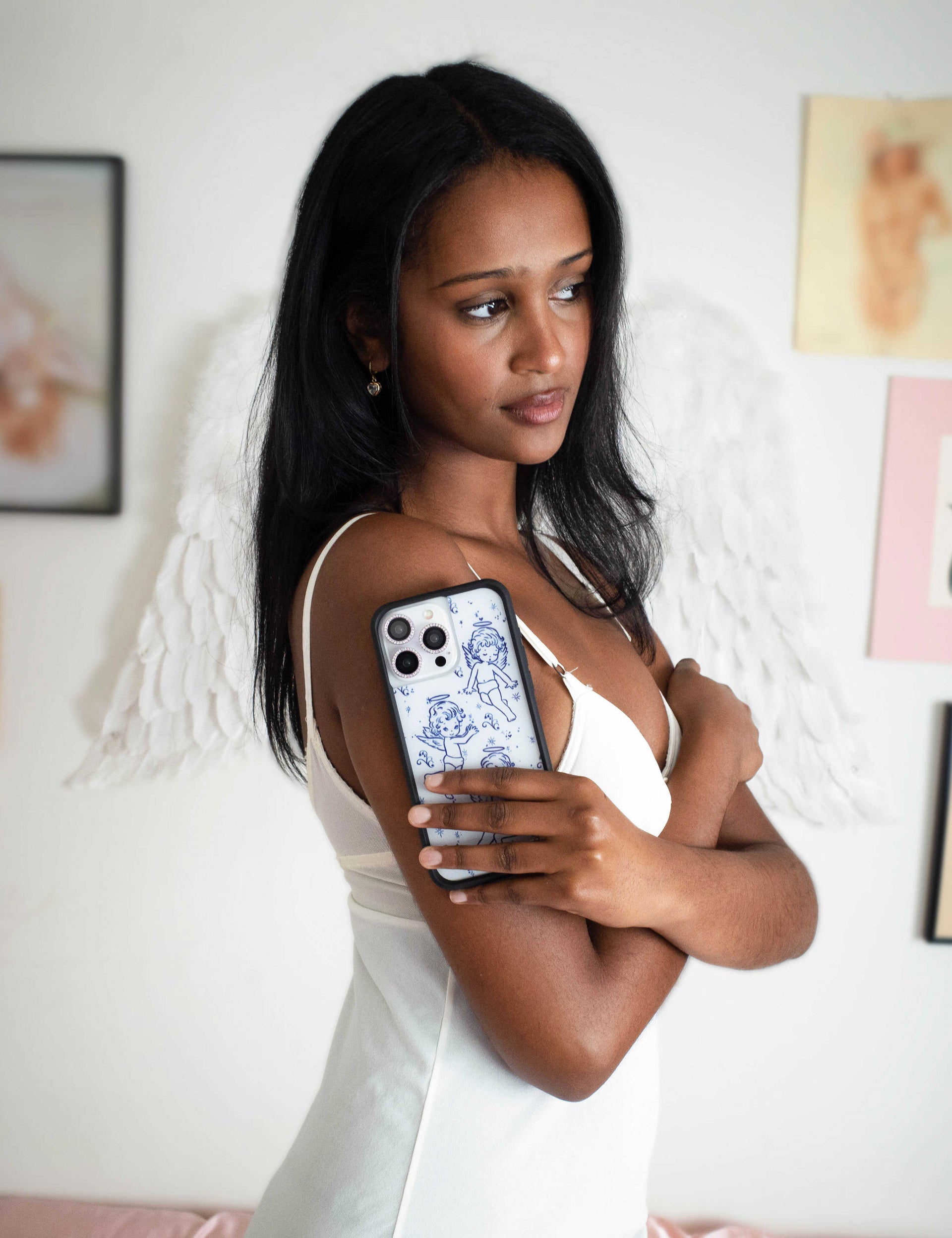 Cherub Print iPhone Case with Midnight Blue Sparkle Details - Image 41
