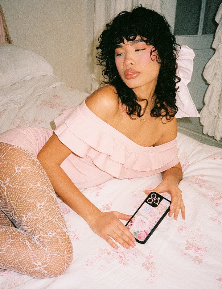 Frilly Floral iPhone Case with Patchwork Hearts and Pointelle
