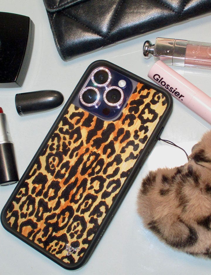 Fuzzy Leopard Print Heart Phone Charm with Metal WF Detail - Image 4