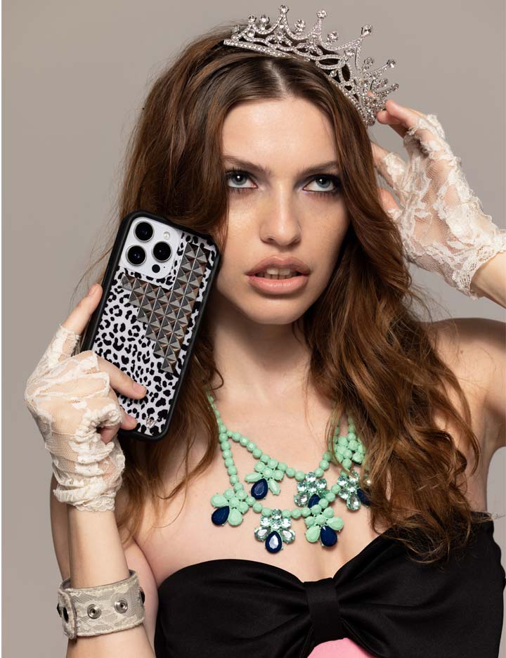 Snow Meow Stud iPhone Case in Black and White Leopard Print - Image 32
