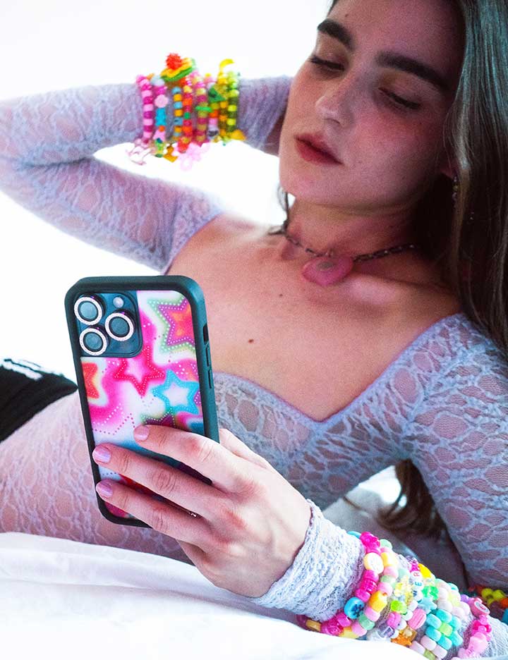 Stardust iPhone Case with Bright Neon Stars and Protective Bumper - Image 33